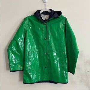 Vintage Pappagallo Vinyl Rain Jacket Green Mod 1960s S  Colorful Mack Coat Retro